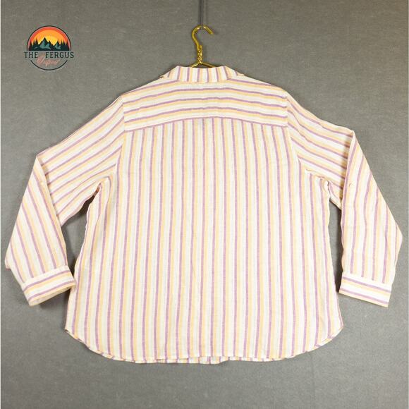 Chicos Striped 100% Linen Pink No Iron Button Up Shirt Plus Women's Sz 3 (16/18) - Picture 2 of 11